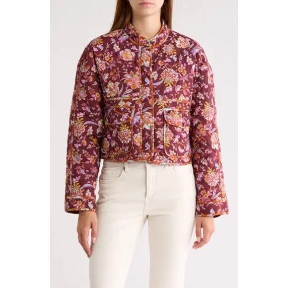 7 for All Mankind Floral Crop Quilted Barn Jacket - Picture 2 of 7